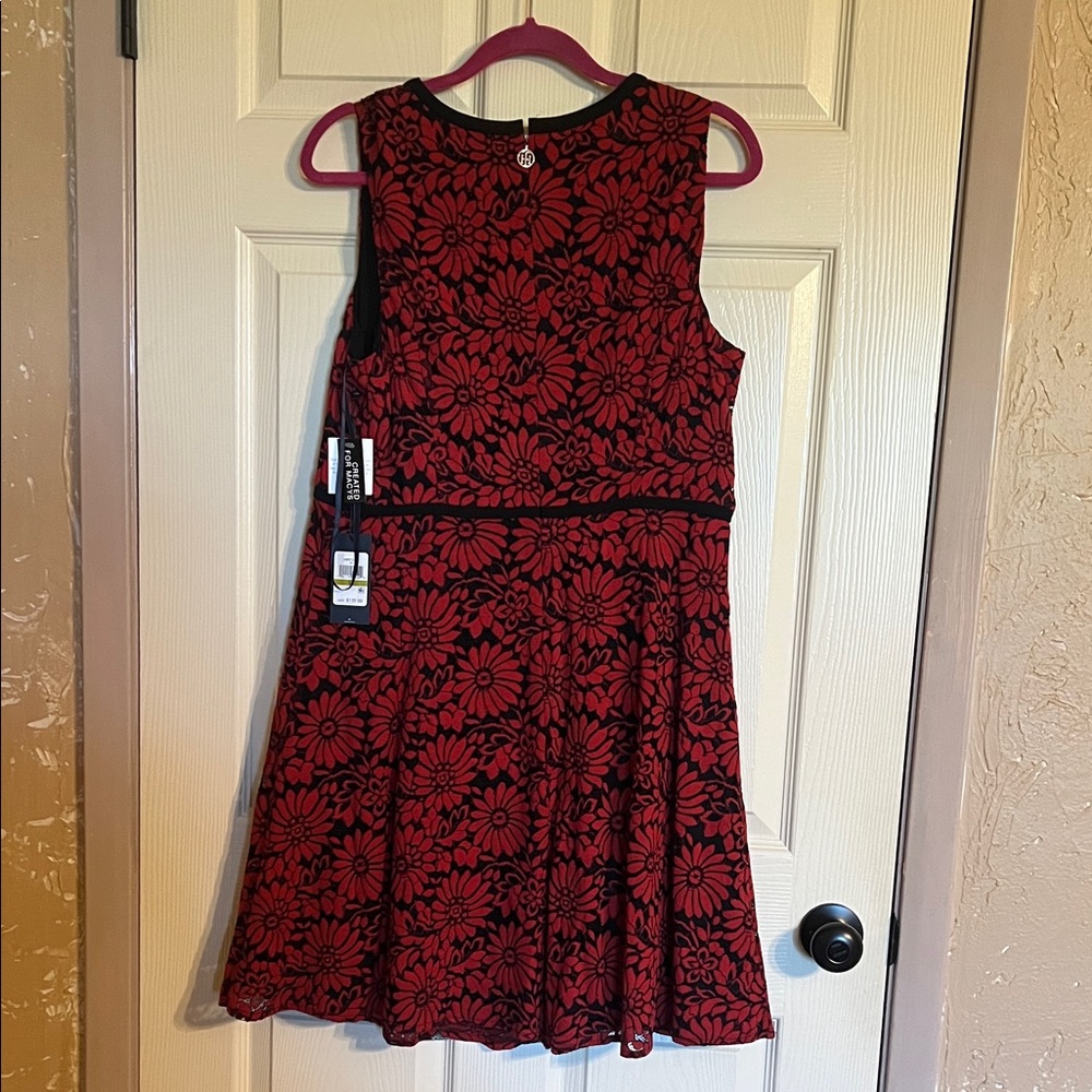 Tommy Hilfiger Red and Black Floral Fit-and-Flare Mini Dress - Picture 4 of 8